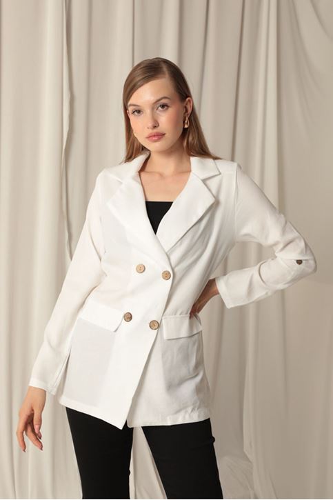 Melange Linen Fabric Women's Ecru Jacket