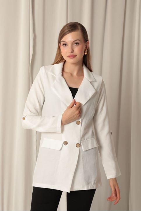 Melange Linen Fabric Women's Ecru Jacket