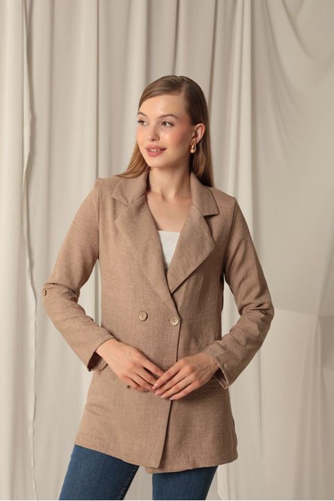 سترة نسائية من قماش الكتان من مزيج ميلانج