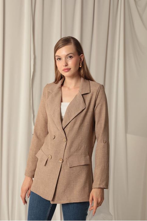 Melange Linen Fabric Women's Tan Jacket