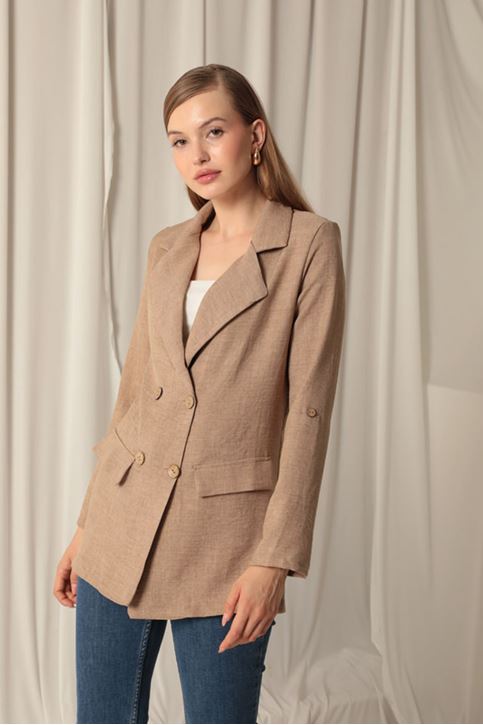 Melange Linen Fabric Women's Tan Jacket