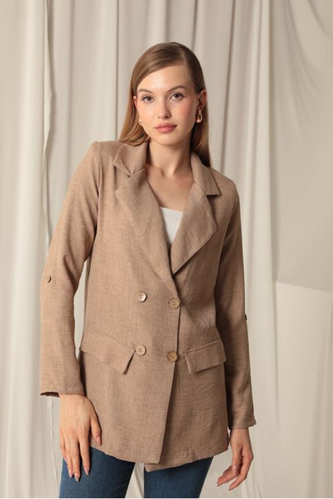 Melange Linen Fabric Women's Tan Jacket