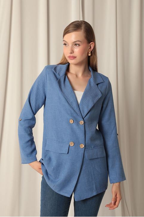 سترة نيلي للنساء من قماش الكتان من ميلانج