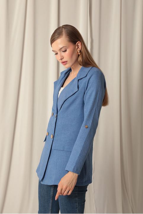 Melange Linen Fabric Women's Indigo Jacket