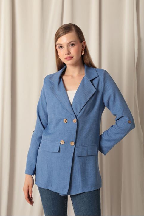 Melange Linen Fabric Women's Indigo Jacket