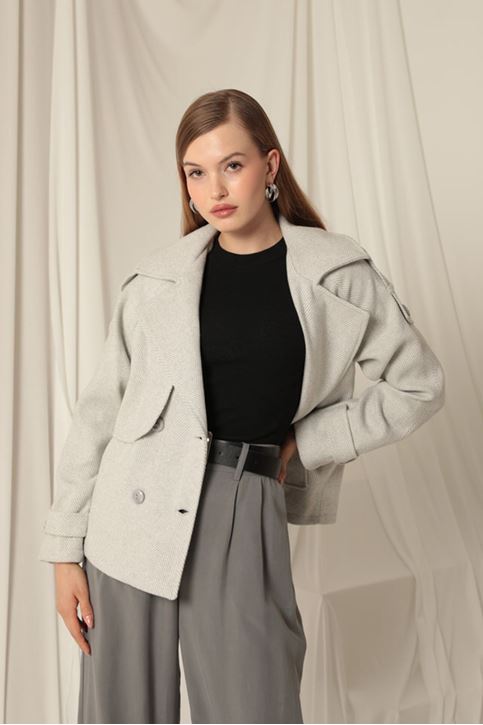 Cashmere Fabric Short Women's Grey Coat