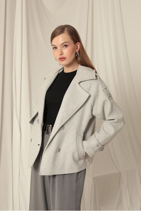 Cashmere Fabric Short Women's Grey Coat