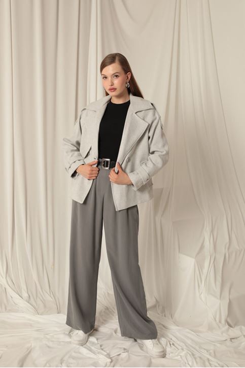 Cashmere Fabric Short Women's Grey Coat