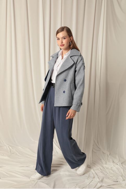 Cashmere Fabric Short Women's Navy Blue Coat