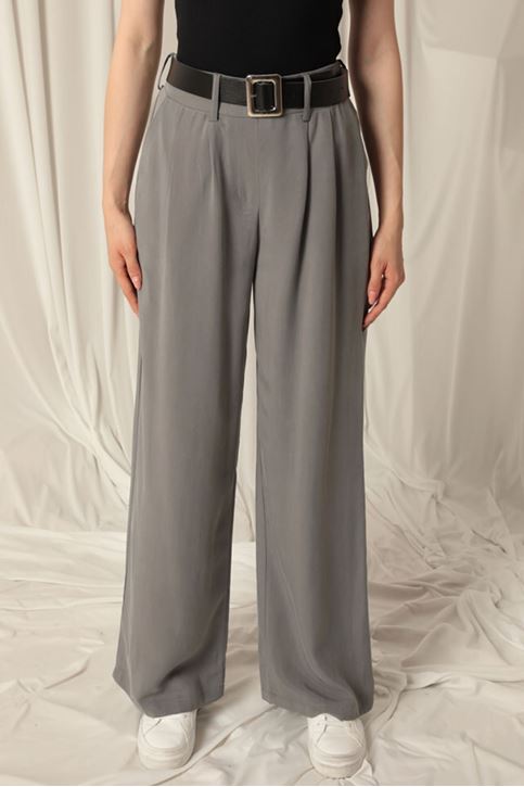 Tensel Kumaş Dokuma Kadın Gri Pantolon 