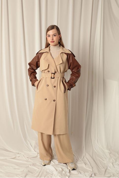Woven Fabric Women's Beige Trench Coat
