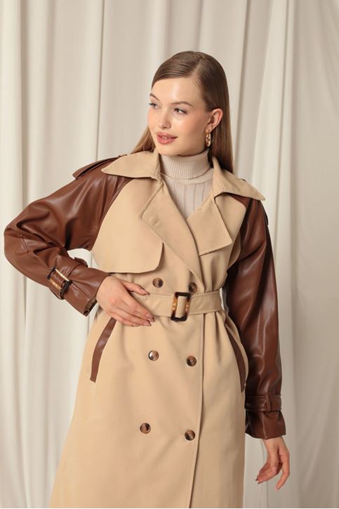 Woven Fabric Women's Beige Trench Coat