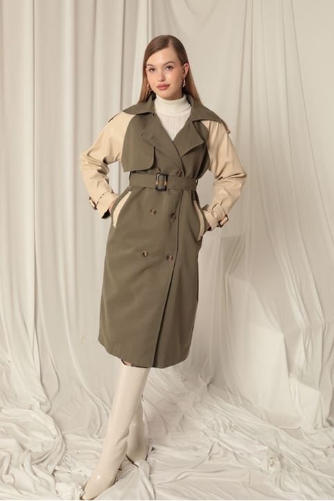 Woven Fabric Women's Khaki Trench Coat