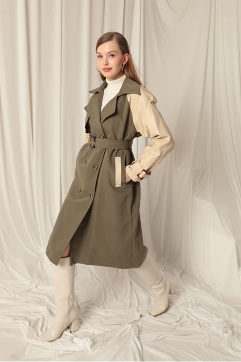 Woven Fabric Women's Khaki Trench Coat