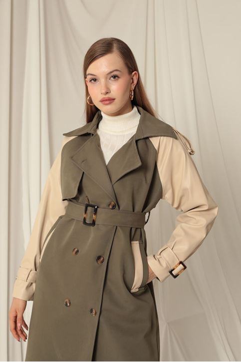 Woven Fabric Women's Khaki Trench Coat