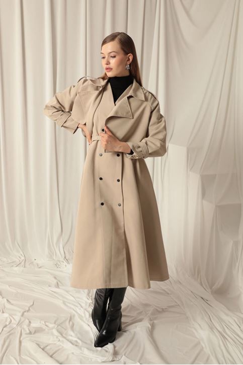 Woven Fabric Design Women's Stone Trench Coat
