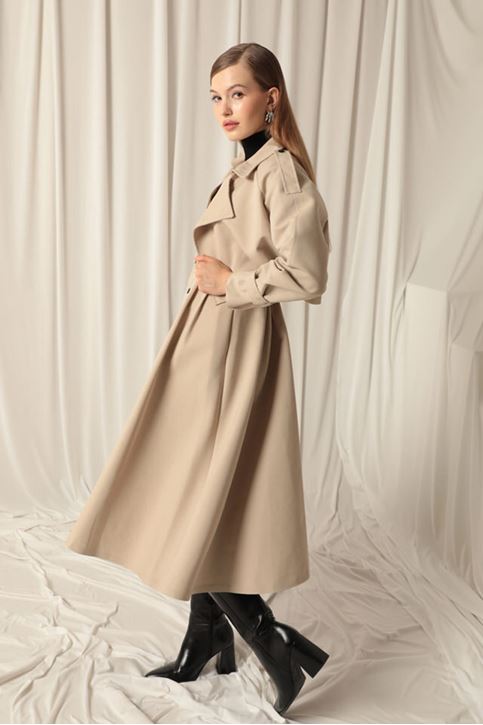 Woven Fabric Design Women's Stone Trench Coat