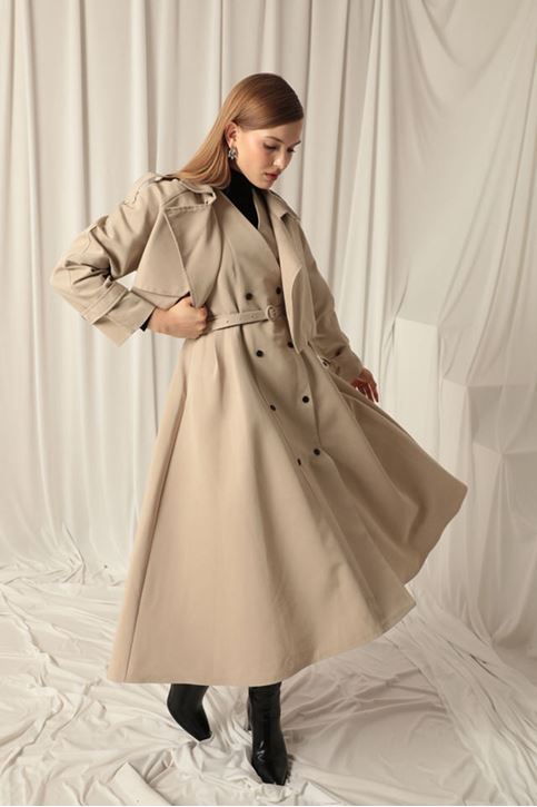 Woven Fabric Design Women's Stone Trench Coat