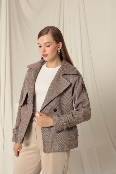 Cashmere Fabric Short Women's Brown Coat