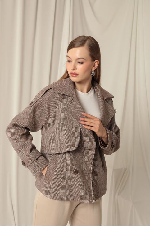Cashmere Fabric Short Women's Brown Coat