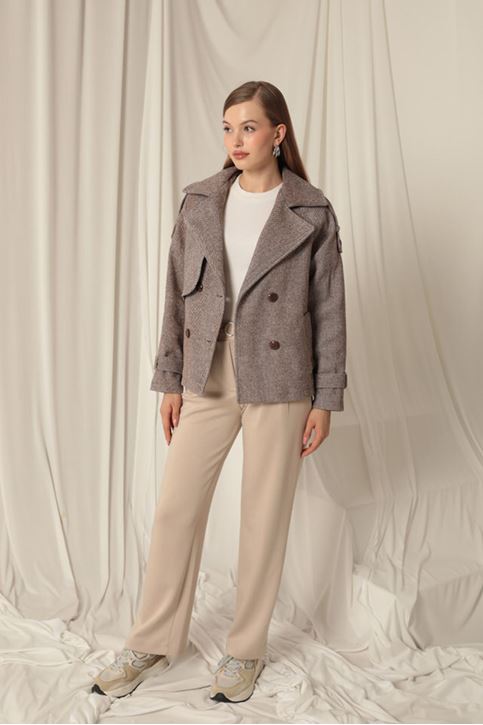 Cashmere Fabric Short Women's Brown Coat