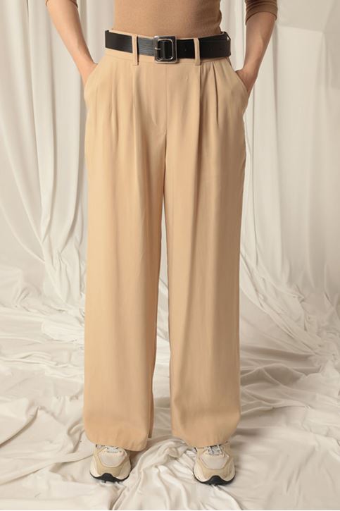 Tensel Kumaş Kadın Dokuma Bej Pantolon 