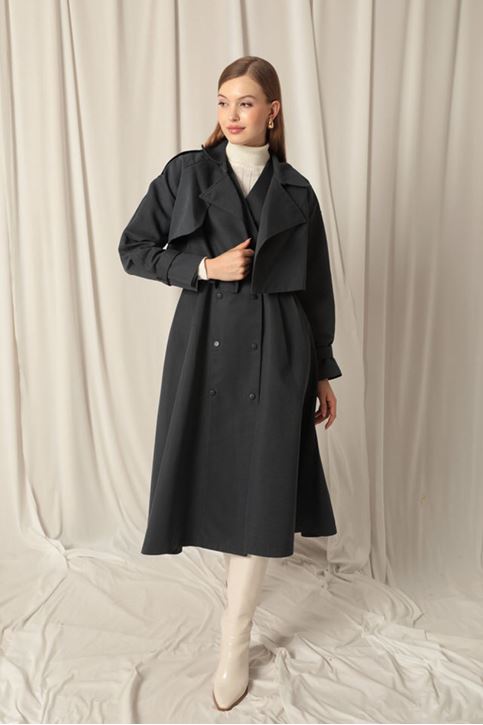 Dokuma Kumaş Kadın Tasarım Antrasit Trenckot 