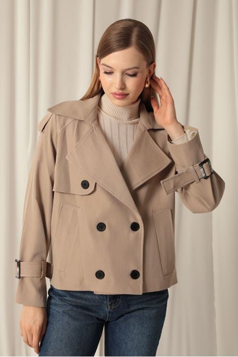 Woven Fabric Short Women's Mink Trench Coat