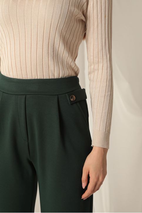 Modal Fabric Side Buttoned Women's Emerald Green Trousers
