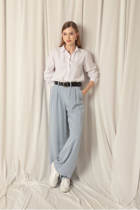 Tencel Fabric Women's Baby Blue Trousers