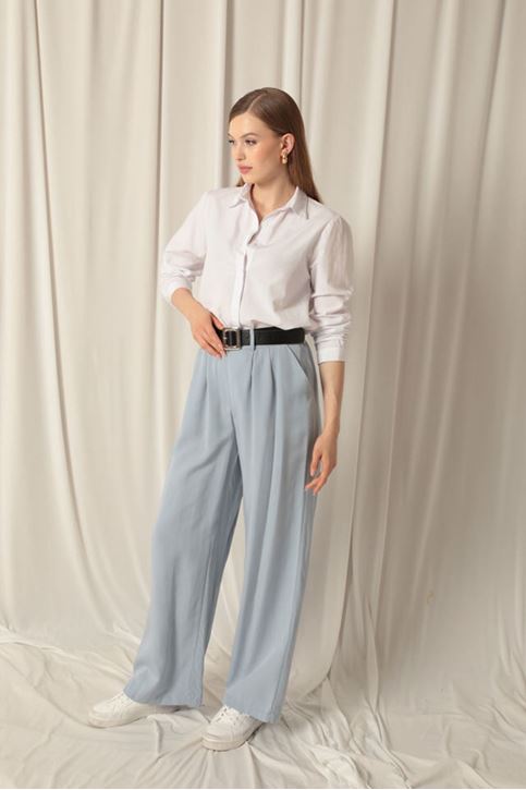 Tensel Kumaş Dokuma Kadın Bebemavi Pantolon 