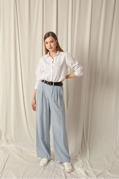 Tensel Kumaş Dokuma Kadın Bebemavi Pantolon 