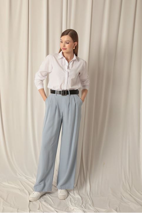 Tensel Kumaş Dokuma Kadın Bebemavi Pantolon 