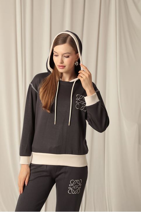 بدلة أنثراسيت نسائية مطرزة من القماش