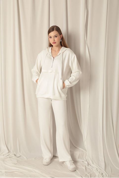 بدلة عرق إكرو نسائية بسحاب من القماش المشروط