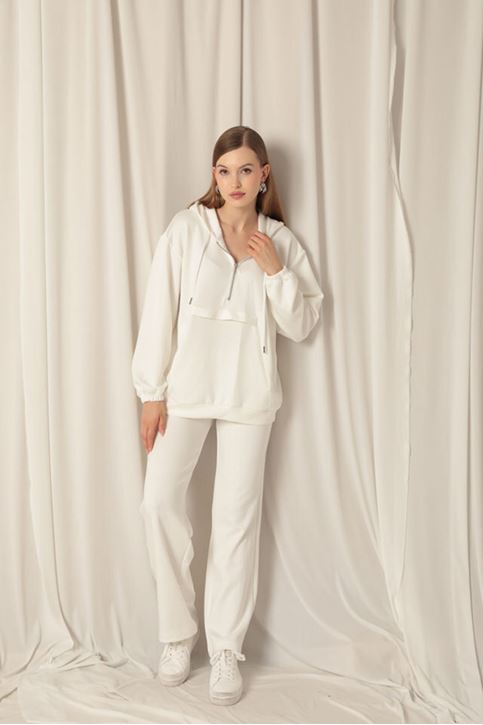 بدلة عرق إكرو نسائية بسحاب من القماش المشروط