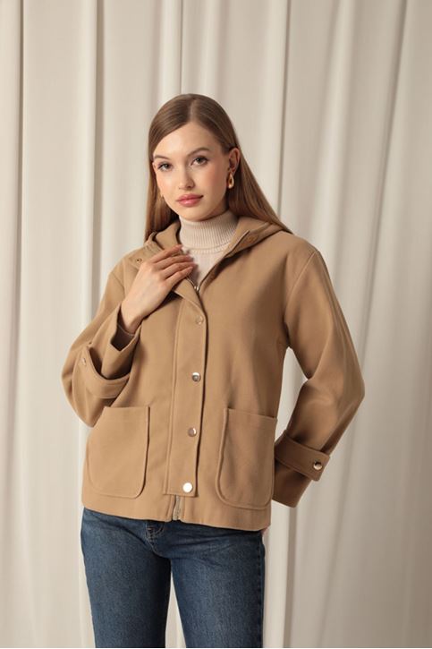 Cashmere Fabric Hooded Short Women's Mink Coat