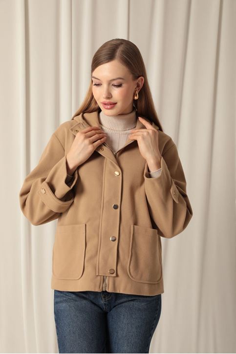 Cashmere Fabric Hooded Short Women's Mink Coat
