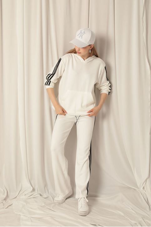 مجموعة قماش مشروط مخطط مقنعين Ecru المرأة