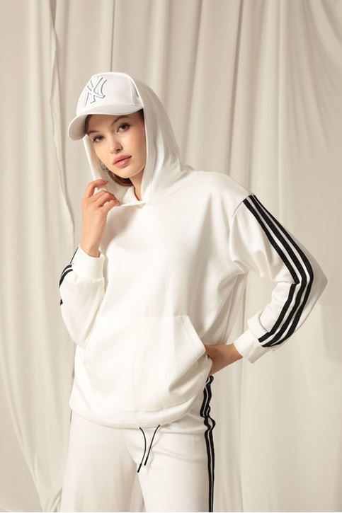 مجموعة قماش مشروط مخطط مقنعين Ecru المرأة