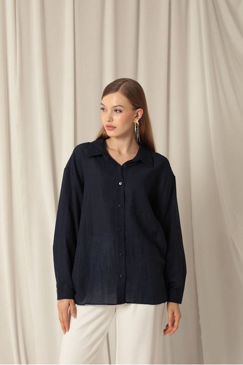 Aerobin Fabric Basic Women's Navy Blue Shirt