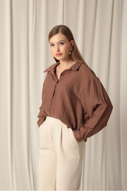 Aerobin Fabric Basic Women's Brown Shirt