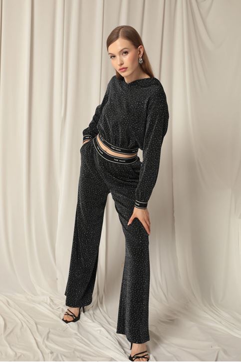 بدلة أنثراسيت نسائية من القماش اللامع