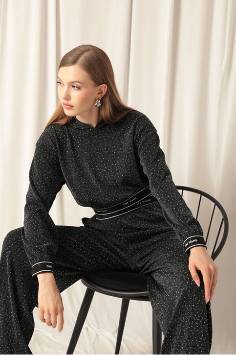 بدلة أنثراسيت نسائية من القماش اللامع