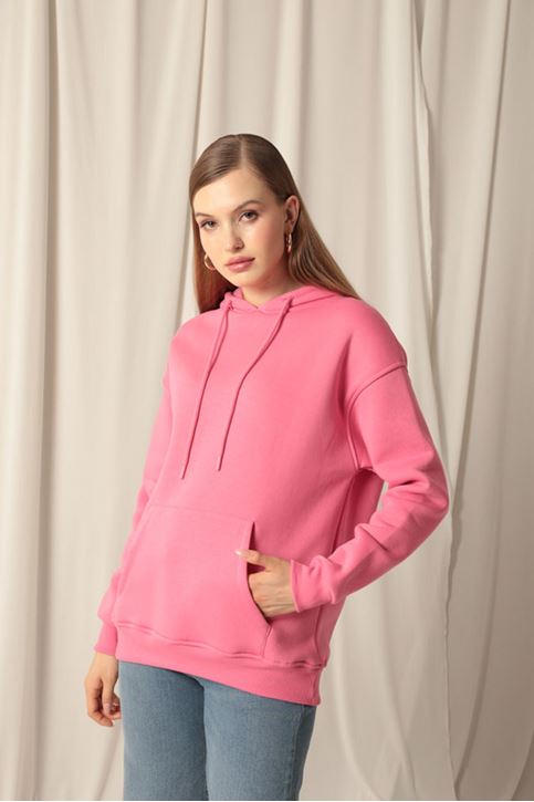 Три пряжи ткань кенгуру карман толстовка женщин розовый пот