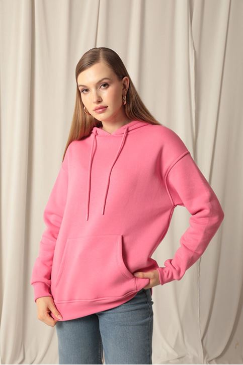 Три пряжи ткань кенгуру карман толстовка женщин розовый пот