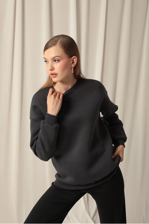  Женский свитшот с нулевым воротником антрацитового цвета 
