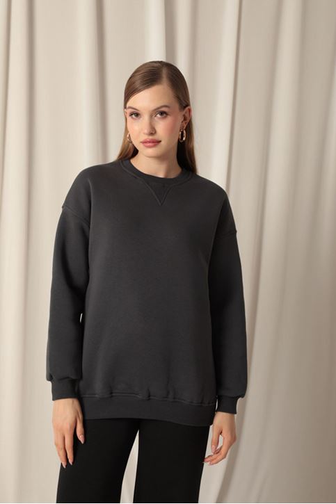  Женский свитшот с нулевым воротником антрацитового цвета 