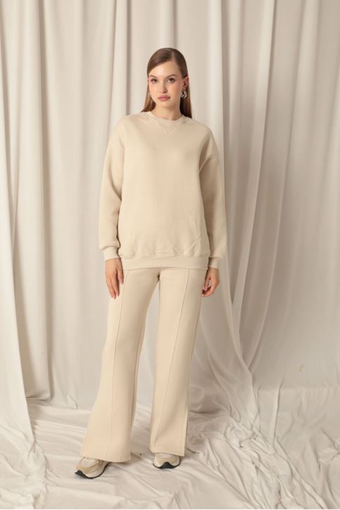  Женский бежевый свитшот с нулевым воротником 