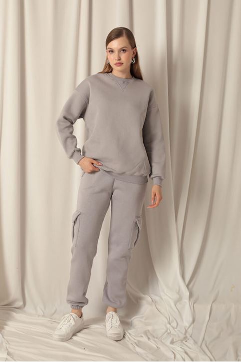  Женский темно-серый свитшот с нулевым воротником 